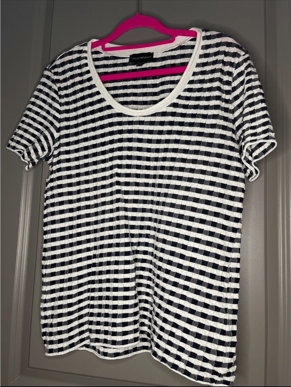 Emporio Armani Black and White Striped Short Sleeve Tee shirt size 44 flaw